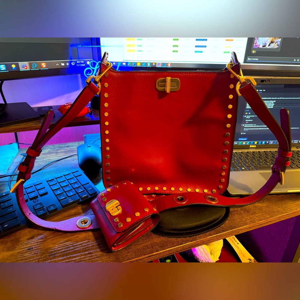 Michael Kors Purse and matching Wallet. Burgundy and Gold.